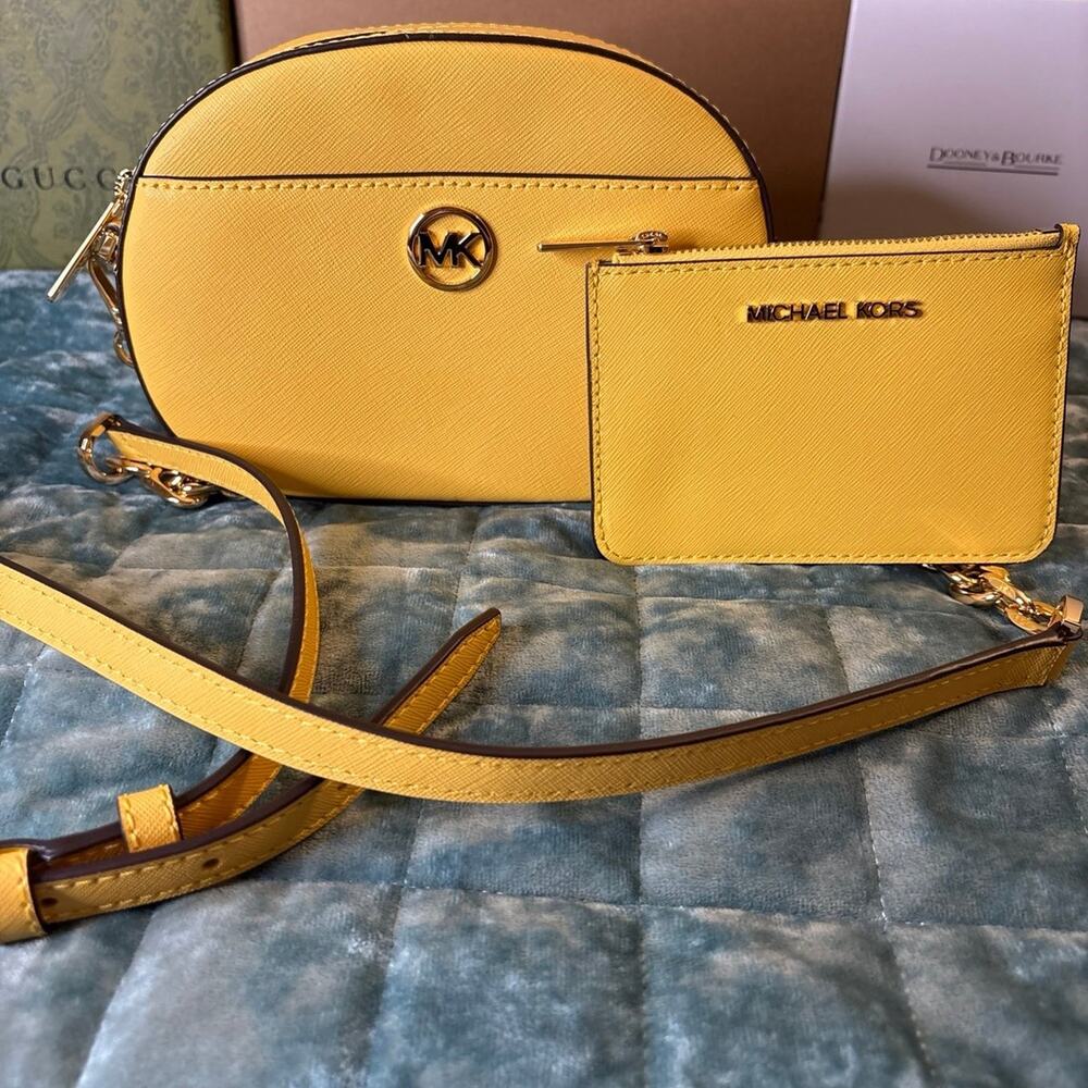 Michael Kors Crossbody Bag Set Yellow Leather Gold Hardware Small Everyday NWOT